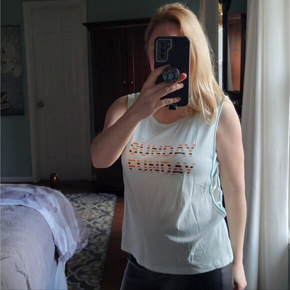 New HelloNite Sunday Funday Workout Tank Sleeveless Caged Sides/Open Exercise - Picture 7 of 7